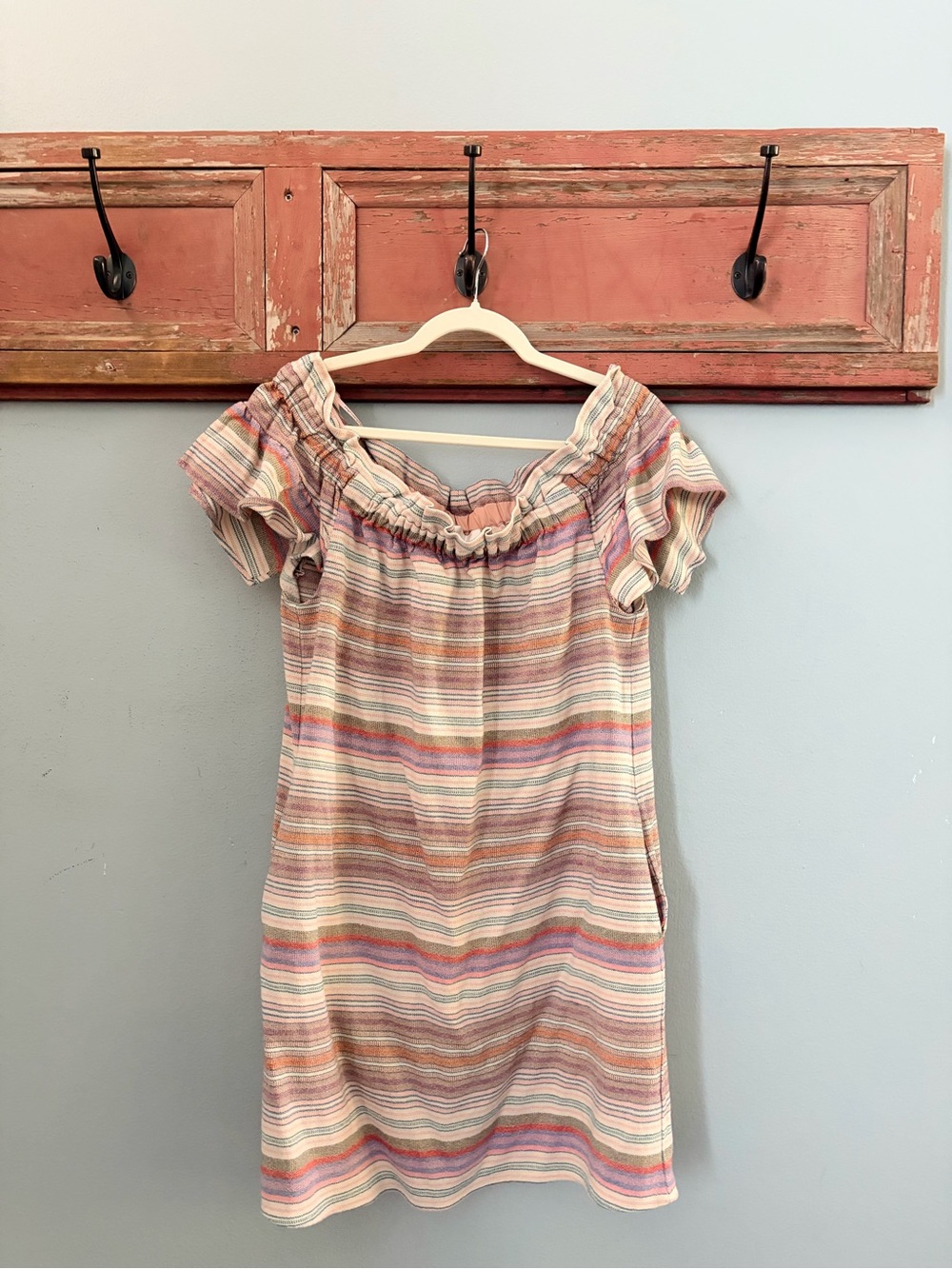 Striped Off-Shoulder Summer Top in Multi Pastel